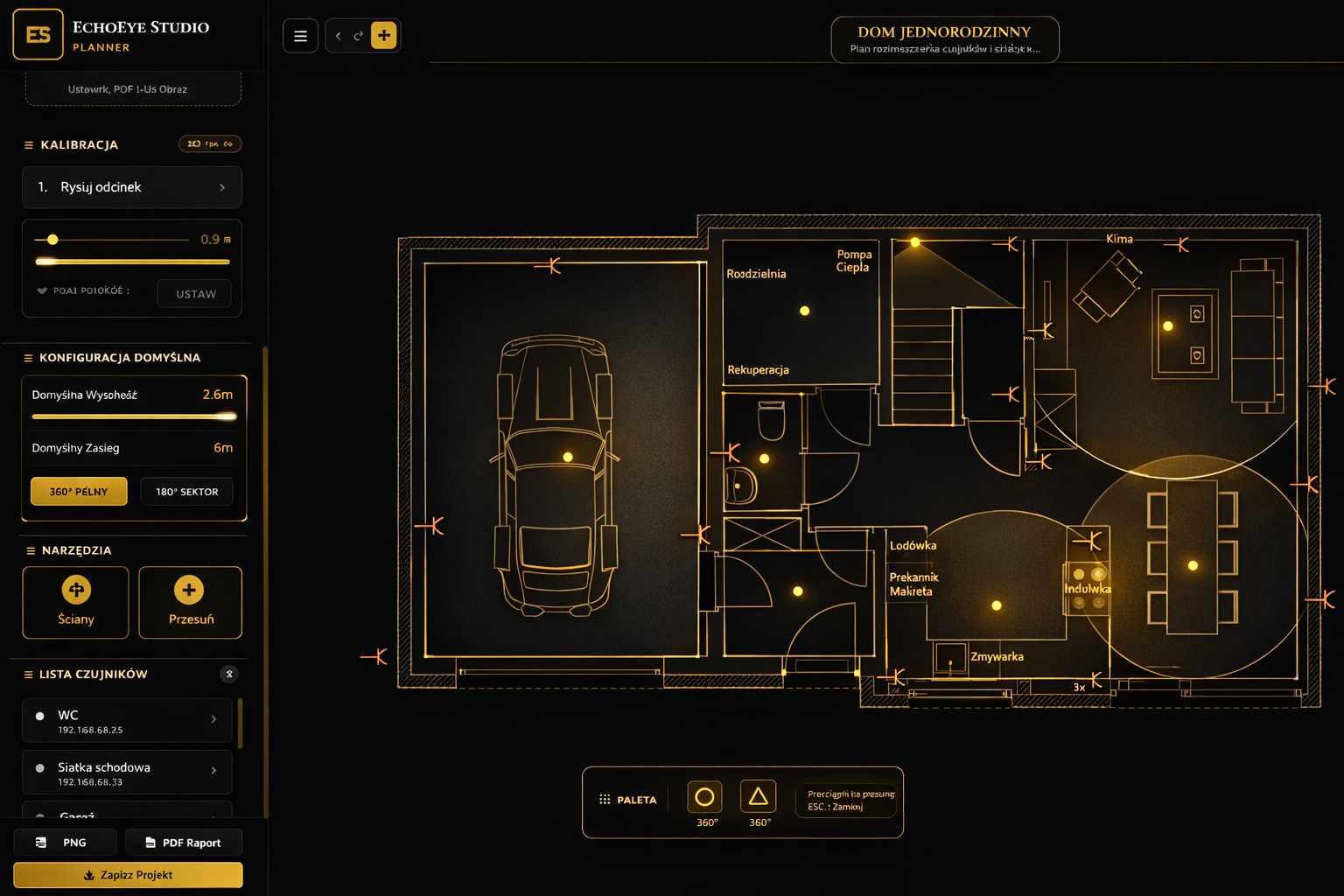 EchoEye Planner – planowanie rozmieszczenia czujników na rzucie