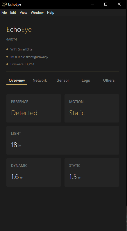 Ekran Overview webowego konfiguratora EchoEye